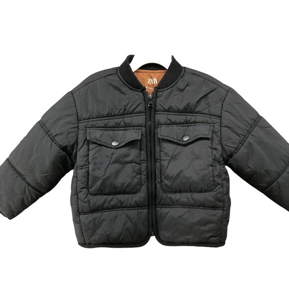 Zara Kids 2T-3T Puffer Jacket Black Quilted Collared Boys Girls Winter - Picture 1 of 9